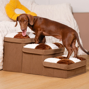 Escaleras para perros plegables hechas a mano con almacenamiento y diseño de condominio de 3 pasos para camas altas y sofás para gatos - Product Image 3