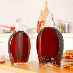 Bottiglia di sciroppo d'acero 250ml 375ml 500ml bottiglia di vetro di sciroppo d'acero per la tosse piatta trasparente all'ingrosso con manico per bere - Product Image 6