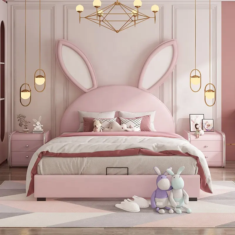Детская кровать с кроликом, новый дизайн, для девочек, принцесса, розовый мальчик, милая двойная детская кровать, комплект мебели для спальни