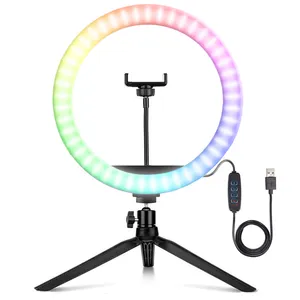 Anneau lumineux RGB de couleur de rêve avec trépied, support de lampadaire réglable, éclairage en direct, maquillage, vidéo YouTube, éclairage annulaire LED