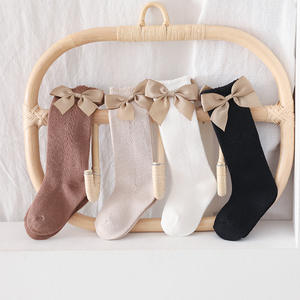 Chaussettes pour bébés filles de haute qualité, chaussettes en coton à nœud papillon, chaussettes hautes pour bébés, bas unis, chaussettes hautes tricotées pour filles - Product Image 5