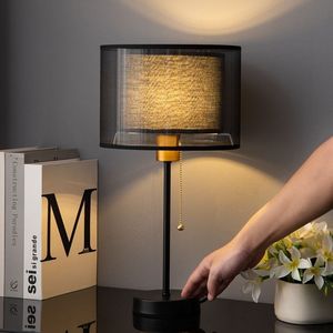 Lámpara de Noche Moderna con Pantalla de Malla Negra y Tela de Lino, con Interruptor de Cadena, para Dormitorio o Sala de Estar - Product Image 2