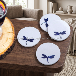 Trendy <b>Marble</b> <b>Coasters</b> With Brass Inlay For Tea Table Natural Stone <b>Coasters</b> Mats For Hotel Office Home Use Hot Pad Drink Set - Product Image 1
