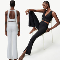 Ensemble de soutien-gorge de sport à dos découpé et pantalon de yoga évasé pour femmes grandes tailles