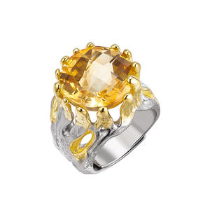 แหวนเงินแท้925หรูหราพร้อมอัญมณีเพชรโมอิสและซิทรีน - Product Image 4