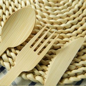 Juego de Cubiertos de Bambú Biodegradables Ecológicos, Utensilios Desechables de Grado Alimenticio para Comida para Llevar de Restaurantes - Product Image 1