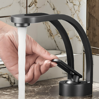 Robinet de lavabo monotrou sans contact en laiton à col de cygne, finition polie, design moderne, pour salle de bain, meuble-lavabo, comptoir, salle de sport
