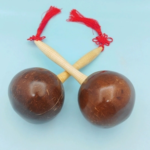 Wholesale Natural Coconut Shell Maracas Wooden Handle Sand Shaker With Chinese Knot For Kids performance - Product Image 4
