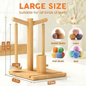 Wooden Yarn Spool Holder With <b>Crochet</b> <b>Hook</b> Storage Square Desktop Knitting Tool Organizer For Home Use - Product Image 5