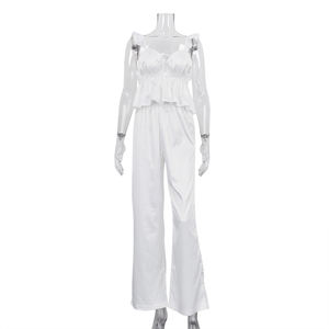 Set Pigiama Donna con Top a Canotta Allacciato con Volant sulla Schiena e Pantaloni Palazzo in Seta Sexy per l'Estate - Product Image 4