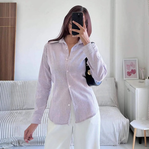 Camicetta da donna CJ-Women <span class=keywords><strong>a</strong></span> <span class=keywords><strong>righe</strong></span> <span class=keywords><strong>blu</strong></span> <span class=keywords><strong>e</strong></span> bianche con cintura in vita, maniche lunghe, vestibilità slim - Product Image 2