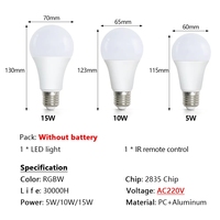 Ampoule LED RGB E27, projecteur, AC 85-265V, ampoules LED 5W 10W 15W, contrôle IR par application, ampoule LED intelligente RGBW, décoration intérieure
