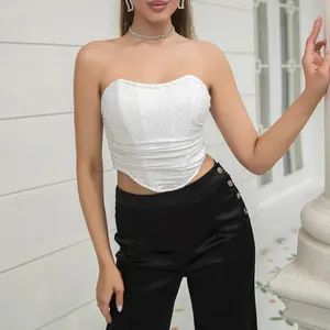 Summer new Spice Girls sexy backless tight vest sequin strapless top women's short crop top