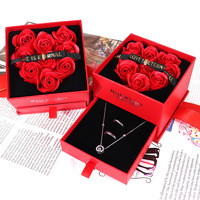 AYOYO Saint-Valentin 9 Roses séchées préservées LED Boîte artisanale pour fenêtre Qixi Boîtes cadeaux dorées personnalisées pour la Saint-Valentin