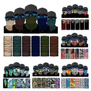 Kunden spezifische multifunktion ale Angel Neck Gator Elastic Face Hals manschette nahtlose RPET Polyester Bandana Buffs mit Logo-Print