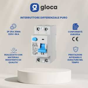 Interrupteur différentiel Gloca 2P 25A 30mA 250V 50Hz Utilisation industrielle 2 modules DIN - Product Image 2
