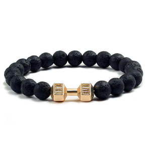 Nouveau style – Bracelets perlés en pierre de lave volcanique noire givrée de 8 mm pour hommes et femmes – Bijoux de mode – Bracelet haltère - Product Image 4