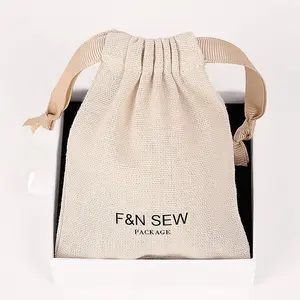 Linen Bag Cotton Drawstring Bag Jewelry Storage Pouch Bags Organic Small Cotton Linen Custom Recycle Beige 100 Pieces Recyclable