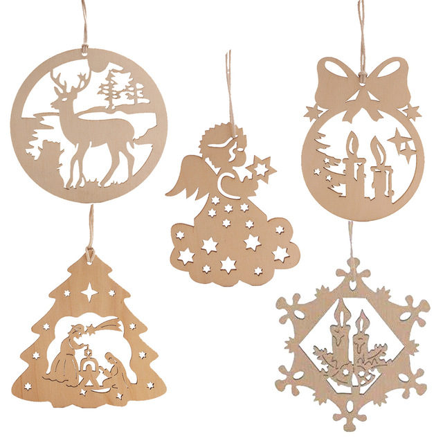 Factory OEM & ODM Custom Laser Cutting Engraving Service Creative Wooden Crafts Christmas Tree Ornaments Decoration Hanging