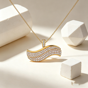 Collares de Zirconia al por Mayor Hengdian, Collar con Colgante de Zirconia AAA en Forma de Ola, Chapado en Oro de 18K - Product Image 5
