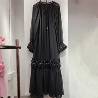 Robe longue Bettergirl 2025 de haute qualité, style mode, à fleurs en trois dimensions, dentelle perlée, ceinture à volants, style vacances