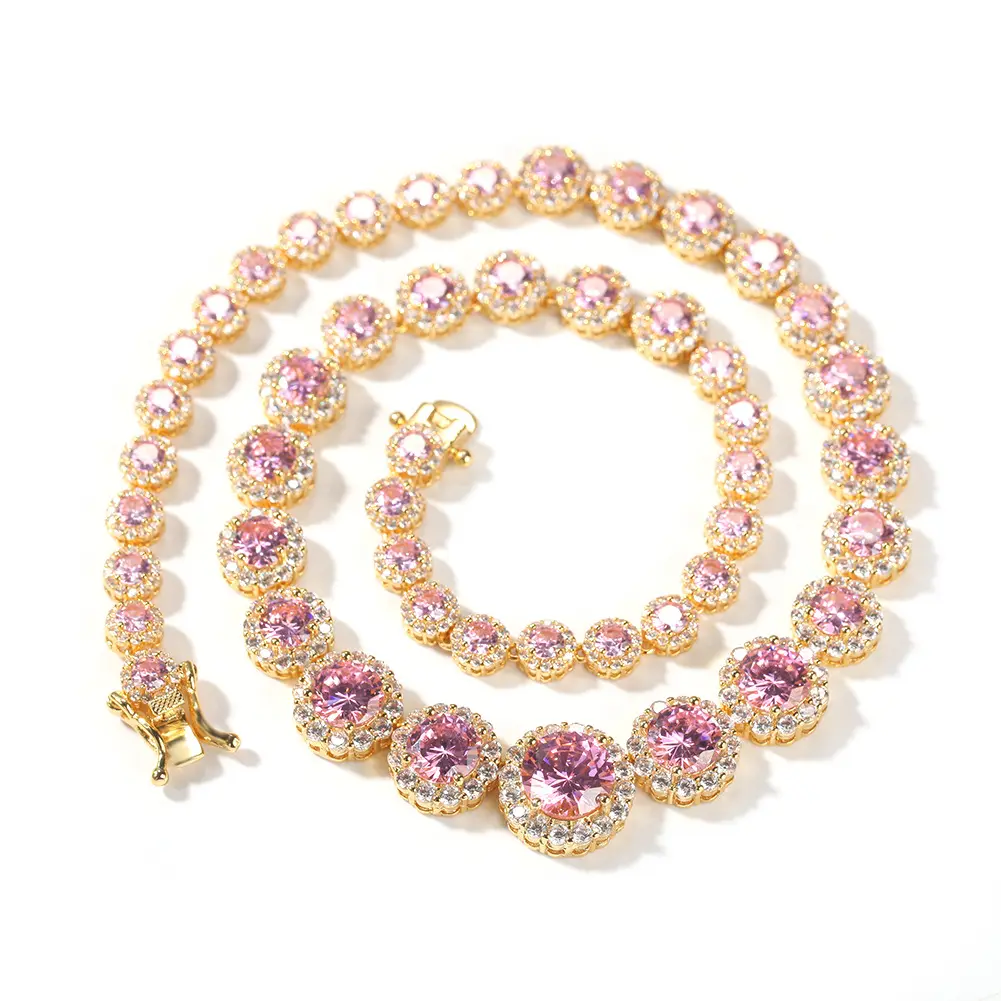 2021 hot sale big cz pink diamond cluster tennis necklace