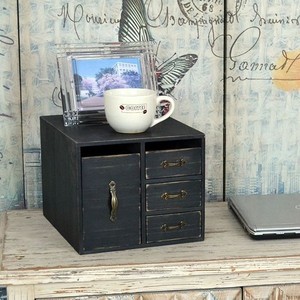 Retro Classic Black Cosmetic Organizer with <b>Drawers</b> Multifunctional Storage Box Desktop Entryway Use - Product Image 2