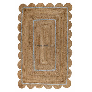 Tapis en jute de couleur naturelle et verte, formes rectangulaires, bon marché, pour l'ameublement de la maison - Product Image 2