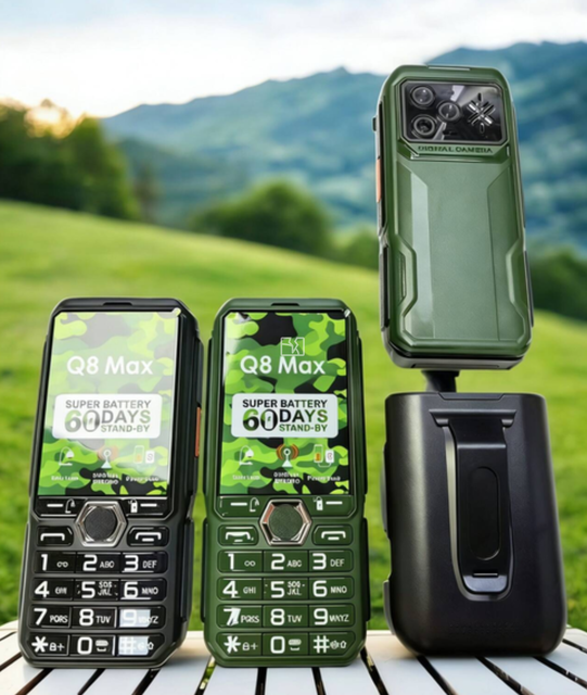 Q8 Max Rugged Feature Phone 60 Days Standby Outdoor Mobile Phone Dual Sim Card With Antenna FM Radio Flashlight for Elderly