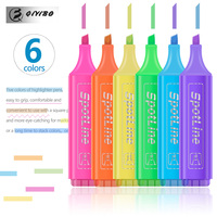 Spidol Warna-warni 6 Warna Laris Manis, Ujung Tebal, Fluorescent, Untuk Kantor, Label, dan Highlighter
