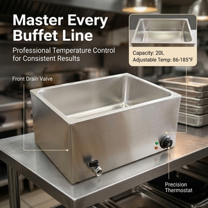 Baño María Eléctrico Rectangular de Acero Inoxidable con Termostato de Precisión para Exhibición de Alimentos en Buffet - Product Image 1