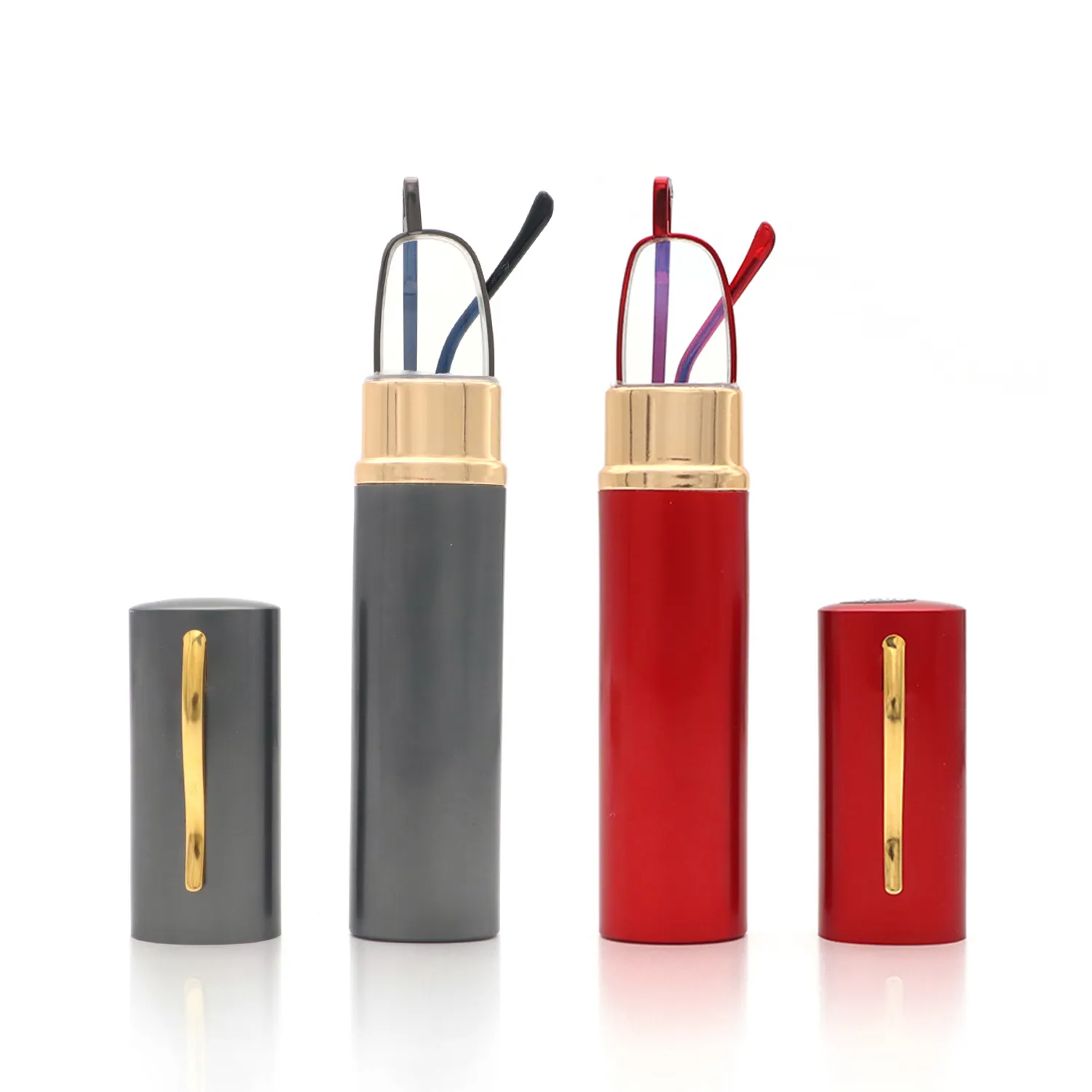 Aangepaste Draagbare Gold Slim Pen Metalen Frames Leesbril Met Aluminium Pen Case