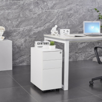 Meuble de rangement de bureau mobile en acier moderne à 3 tiroirs avec serrure de sécurité, sur roulettes, écologique et durable pour le bureau à domicile