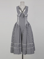 Robe Midi Femme Printemps-Été Taille Haute Coupe Évasée Sans Manches à Nœud Motif Écossais Haut de Gamme Nouvelle Collection Vente en Gros Usine