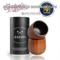Verres à Bourbon Modernes en Bois Carbonisé Écologique Anti-Craquelure – Lot de 2 Pièces, Capacité 10 OZ – Accessoires de Bar et Garnitures pour Cocktails