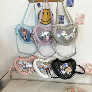 לב בצורת שקוף אופנתי ססגוניות תיק jk אחיד lolita שקוף לב בצורת לב pu שקית crossbody שקית הגוף - Product Image 5