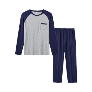 Ensembles <span class=keywords><strong>de</strong></span> pyjamas tricotés confortables pour hommes, <span class=keywords><strong>haut</strong></span> solide à manches longues avec poche, bas respirant, pyjamas, vêtements <span class=keywords><strong>de</strong></span> détente 2 pièces - Product Image 1
