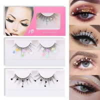 Faux cils à sequins transfrontaliers, autocollants en forme de cœur à paillettes, petites fleurs, faux cils en vison synthétique à bande noire en plastique
