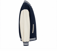Veste de baseball unisexe décontractée, style varsity, bleu marine et beige, avec broderies et col rayé