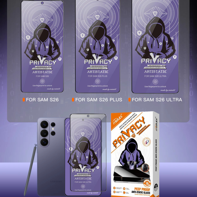 For 2026 Privacy 9H Tempered Glass Screen Protector for S26/S26 Plus/S26 Ultra Mobile Phone Anti-Fingerprint Feature