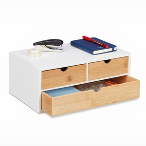 Bamboo Desktop <b>Storage</b> <b>Box</b> 3 <b>Drawer</b> Office Organizer For Student Dorm And Office Tidy Rectangle Standing Type Big Capacity - Product Image 5