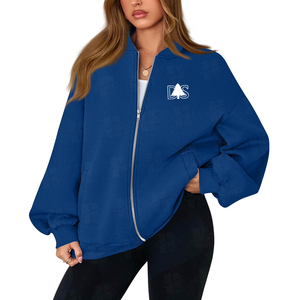 Vente en gros de sweat-shirts surdimensionnés pour femmes avec fermeture éclair, logo brodé personnalisé, épaules tombantes, en polaire, veste à fermeture éclair intégrale, vêtements d'automne - Product Image 3