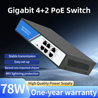 Switch Gigabit PoE No Administrado de 4+2 Puertos, 10/100/1000Mbps, 12Gbps, de Escritorio, Plug and Play, para Cámaras IP, Seguridad Doméstica, en Stock