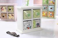 Boîte de rangement pour condiments, 4 tiroirs en céramique blanche, 4 modèles différents, design dans le tiroir