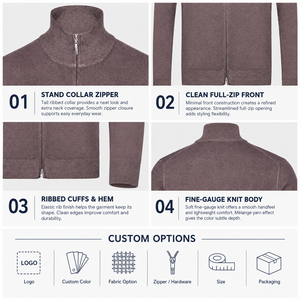 Cardigan décontracté pour homme avec logo personnalisé, fermeture éclair, <span class=keywords><strong>col</strong></span> <span class=keywords><strong>roulé</strong></span>, en laine/cachemire, respirant - Product Image 3