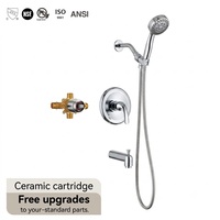 Ensemble de douche encastré multifonctionnel Health UPC pour baignoire, système de douche rond moderne en laiton noir avec mitigeur à poignée unique pour salle de bain
