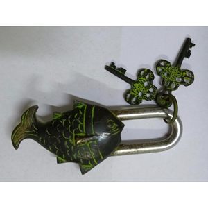 PARIJAT Handicraft Mini Brass <b>Padlocks</b> Functional with Two Keys Beautifully Ornate Fish Monastery Lock Vintage Natural Patina - Product Image 5