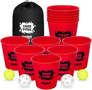 Jeu de lancer de seaux en plastique pour l'extérieur, unisexe, à partir de 5 ans, avec balles géantes de tennis de table, ensemble de 12 seaux et 4 balles, durable pour une utilisation en cour - Product Image 1