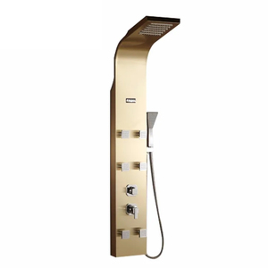 Panneau <span class=keywords><strong>de</strong></span> <span class=keywords><strong>douche</strong></span> mural moderne en acier inoxydable avec pommeau <span class=keywords><strong>de</strong></span> <span class=keywords><strong>douche</strong></span> en céramique réglable à poignée unique, modes <span class=keywords><strong>de</strong></span> pulvérisation pluie et massage, rangement intégré - Product Image 1