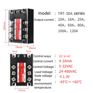 3 Phasen 3-32 VDC zu 24-480 V Starthilfe SSR 40 A120 A 150 A 200 A Netzspannungsregler 480 V DC zu Wechselstrom Festkörper-Relay - Product Image 4